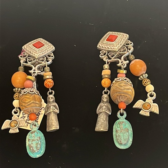Vintage Robert Rose Signed Native American Earrings. Detailed unique Clip-on - Picture 2 of 13